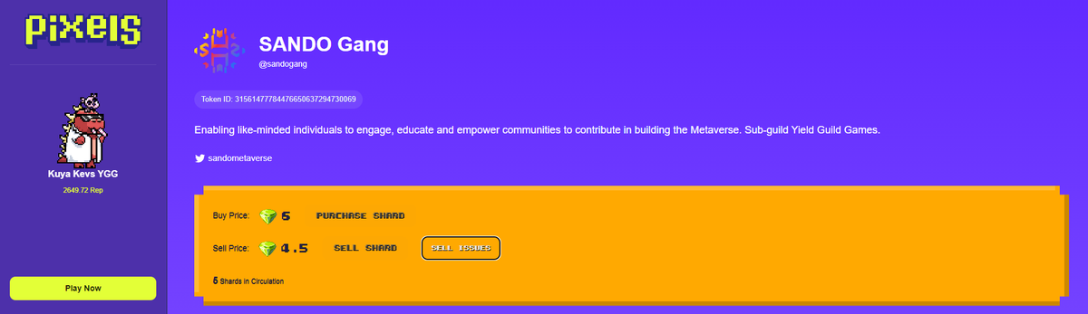 eyyyyyy! @sandometaverse since day 1!! Sando has been an integral part of the community since day one, consistently adding value not only on @pixels_online but also in real life! #YGGcontest2