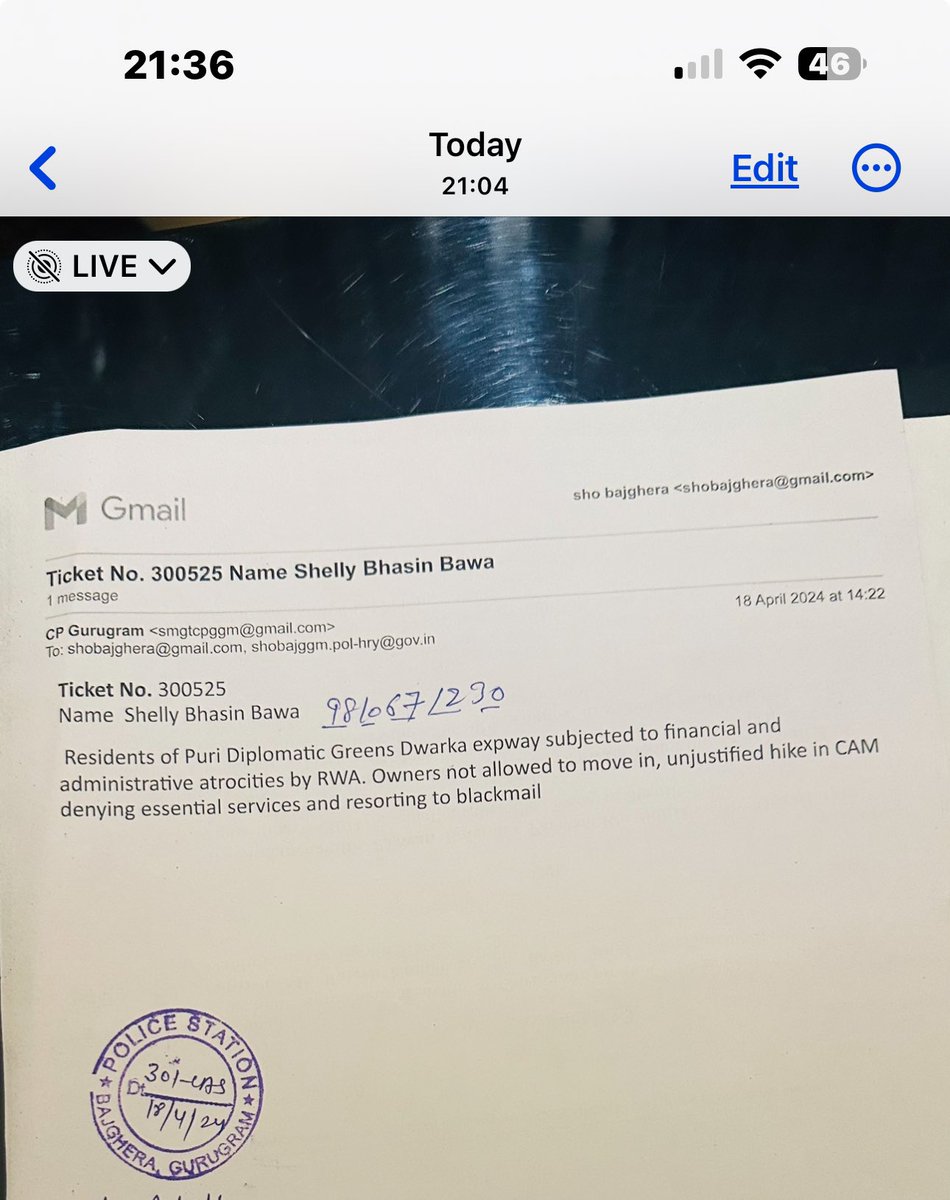 Thank you <a href="/gurgaonpolice/">Gurugram Police</a> for taking the first step and sending your police representative to take my statement. This keeps my trust alive in the police and law enforcement. <a href="/DGPHaryana/">DGP Haryana Police</a> <a href="/IPS_Association/">IPS Association</a> <a href="/ministryofhome1/">ministryofhomeaffairs</a> <a href="/MINISTRYOFHOME2/">MINISTRY OF HOME AFFAIRS</a> <a href="/PMOIndia/">PMO India</a> <a href="/DC_Gurugram/">DC Gurugram</a> #puridiplomaticgreens