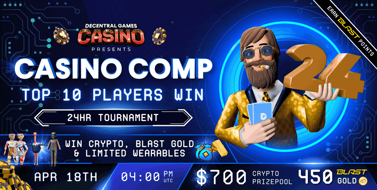 Casino competition is LIVE 🚨 $700 + 450 Blast Gold are up for grabs! Hop into the Metaverse casino to join the competition now. The top 10 players win: • 1st place - 90k $BAG, 100 Blast Gold & Roustan Royal Suits Skin Mythic Wearable • 2nd place - 45k $BAG, 80 Blast Gold &