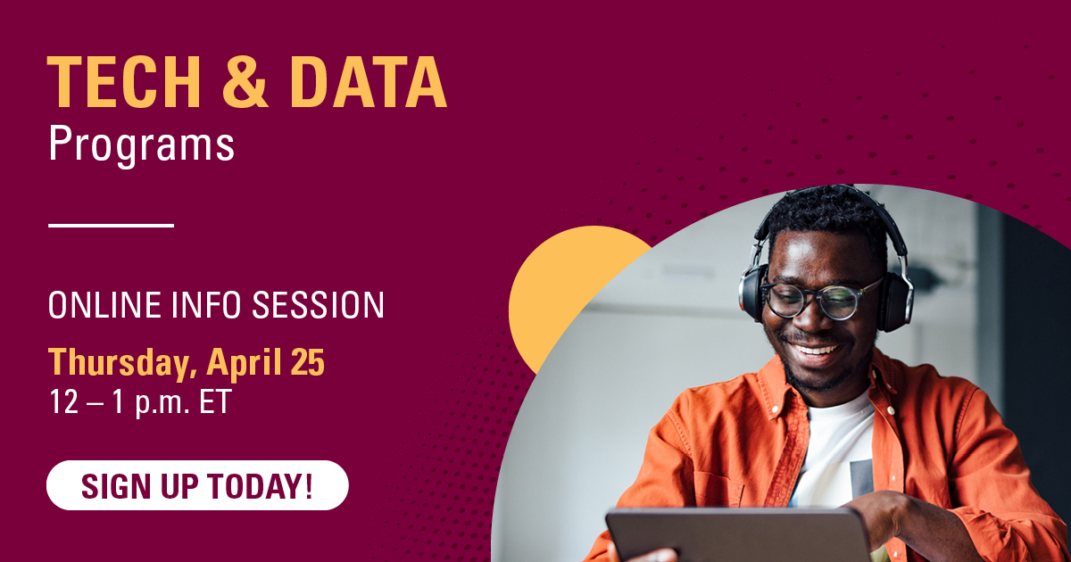 💻 Join us for a FREE Online Info Session on April 25, 12-1 p.m. ET, and discover our cutting-edge programs like #DataAnalytics, #DataScience, #BigData and more! Engage with industry experts in our Q&A session. Don't miss out—secure your spot now! bit.ly/49JCjTk