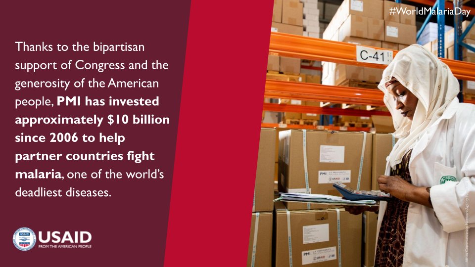 ⏰ The countdown to #WorldMalariaDay is on! For over 5️⃣0️⃣ years @USAID has invested in malaria vaccines & since 2006 @PMIgov has supported partner countries to save children’s lives & protect their futures from this deadly disease. Because no one should die from a mosquito bite.