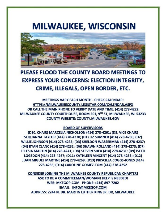 ‼️UPDATED WISCONSIN THREAD‼️

This one goes deep into all counties with populations of 50K or greater. Flyers enhanced with county GOP info.  Updated precinct strategy flyer included as well as a legislature call to action flyer. The flyers are easily saved and shared as a