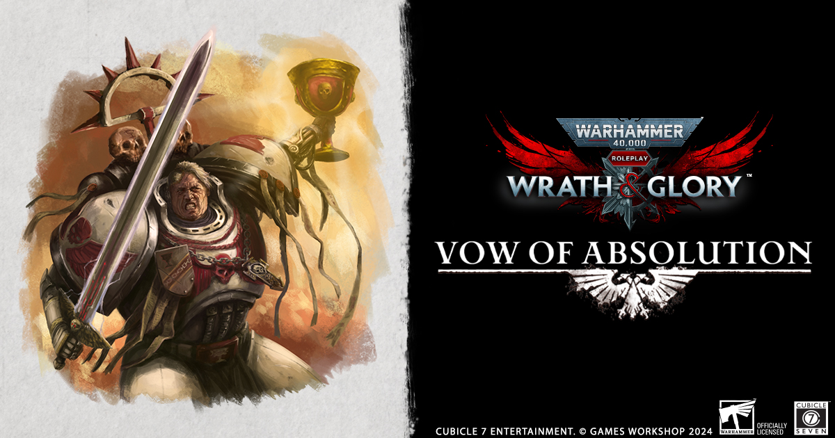 Warhammer 40,000: Wrath &amp; Glory, Vow of Absolution available now for pre-order here! 
eu1.hubs.ly/H08H4-N0

All pre-order customers will receive the PDF immediately, so you can start playing right away!

#Warhammer40k #WrathGlory #Cubicle7