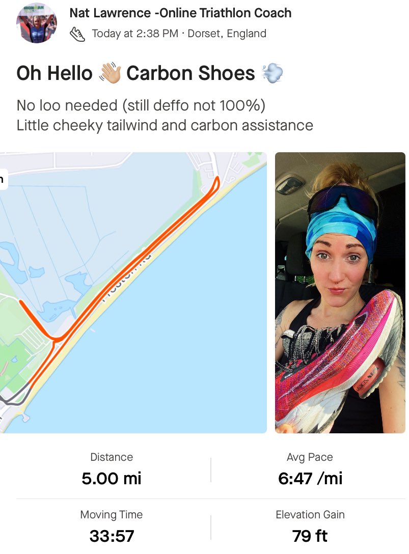 A week or recovering from a 24h gastric bug earlier in the week- thought it wise to test the carbon shoes 👟 too- my god what a game changer ! Sub 2:54 May still be in the goal…. 🙏🏼 <a href="/UKRunChat/">UKRunChat</a> <a href="/LondonMarathon/">TCS London Marathon</a> <a href="/profeetcustom/">Profeet</a> #marathon #marathontraining #runner #mumwhoruns