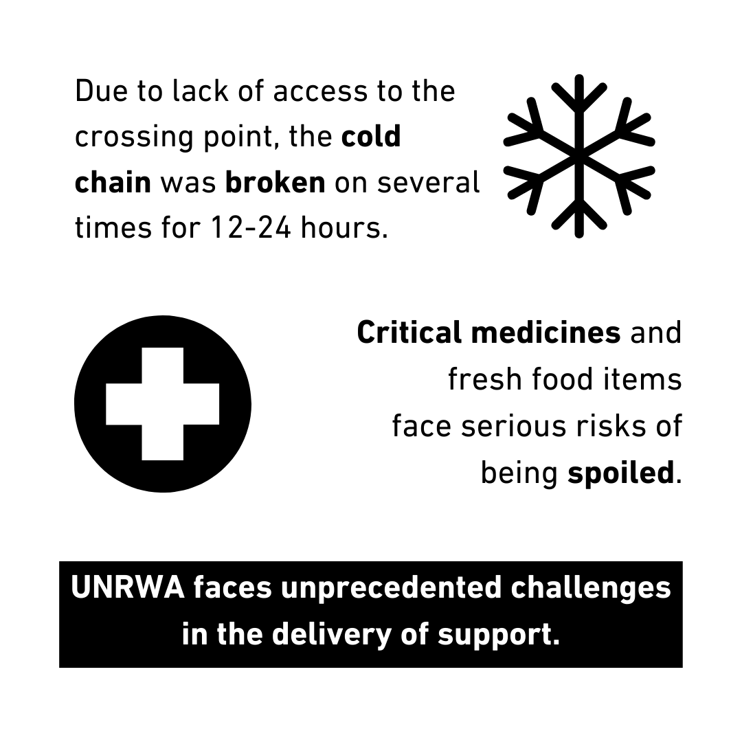 @UN @UN_News_Centre Cold chain: Sensitive cold-chain cargo (food & medicines) get offloaded and left exposed until the @UN is allowed to pick them up. On several occasions, the cold chain is broken for 12-24 hours. Critical medicines and fresh food items face serious risk of being spoiled. 🧵(3/7)