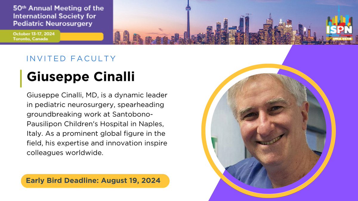 Exciting news! Renowned pediatric neurosurgeon Giuseppe Cinalli joins our esteemed lineup of speakers at #ISPN2024. Get ready for insightful discussions and groundbreaking insights in pediatric neurosurgery 🧠 bit.ly/3x4t3LZ