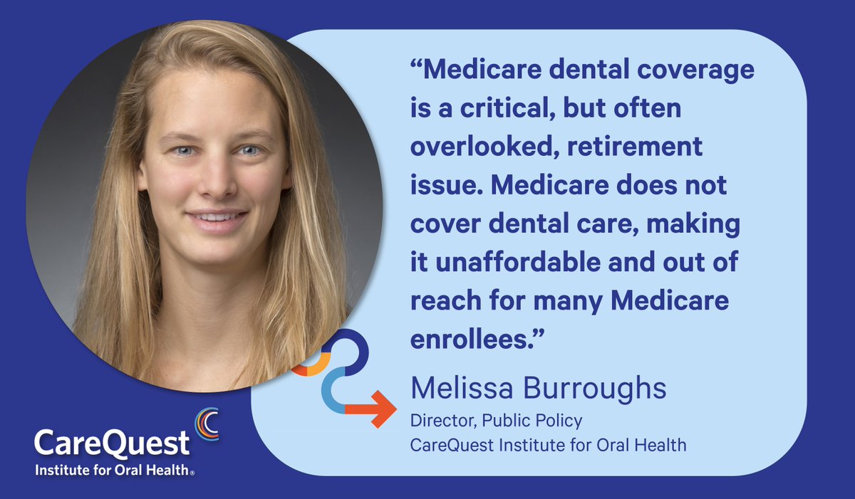 CareQuestInst's tweet photo. Let's talk about something that gets overlooked: #dental coverage in #retirement. Our public policy director @burroughsme, and @usnews, outline the discourse on Social Security and #Medicare, and how it relates to #oralhealth access and affordability: https://t.co/VdVqfVNklm https://t.co/gpOmYDYwGU
