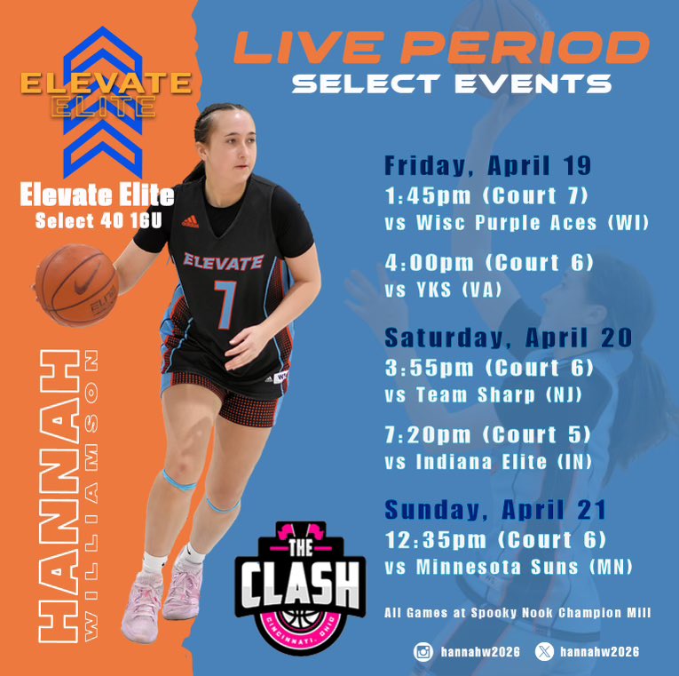 ⭐️LIVE PERIOD⭐️Hi College Coaches! I’m @ The Clash this weekend w/ @Elevate_Elite. I’m a 5’10 Wing/SG (#7) in c/o 2026 trying to get recruited! See u there! @mikemillsnc @MMBR_CoachGBell @UOrangemen @K1Book66 @NOVA94Feet @Ferdavis9113 @_BlakeDerrick @CoachLTid @CoastRecruits