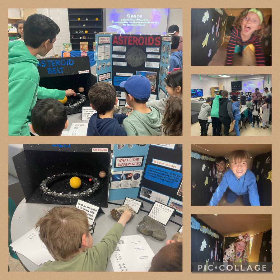 Grade 6 students in Mr Bruton’s class shared their Space Science Fair Projects with kindergarten students! Crawling through the space tunnel was the best!