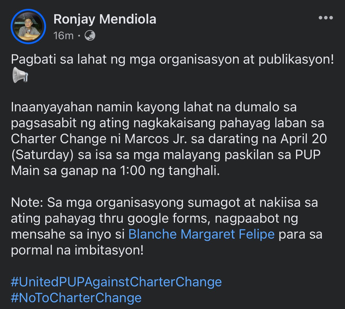 📢 All PUP publications and organizations! 

#NoToCharterChange