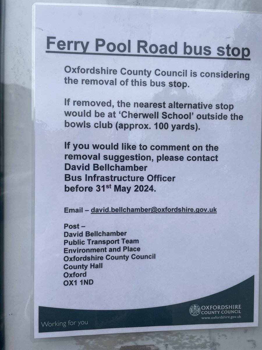Why remove a bus stop well used by Marston & Northway residents visiting shops & GPs & N Oxford residents going to ⁦@OUHospitals⁩? We should be making bus travel easier now that County are restricting cars on Marston Ferry Rd. Please join me in writing to oppose this move.