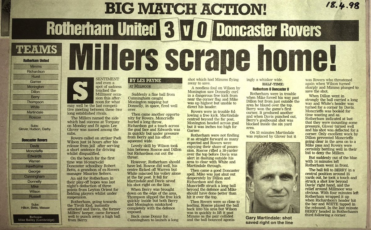 OTD 1987 Rotherham Utd 2 Donny Rovers 0 OTD 1998 Rotherham Utd 3 Donny Rovers 0 #rufc @RotherhamUnited 17.4.87 & 98’