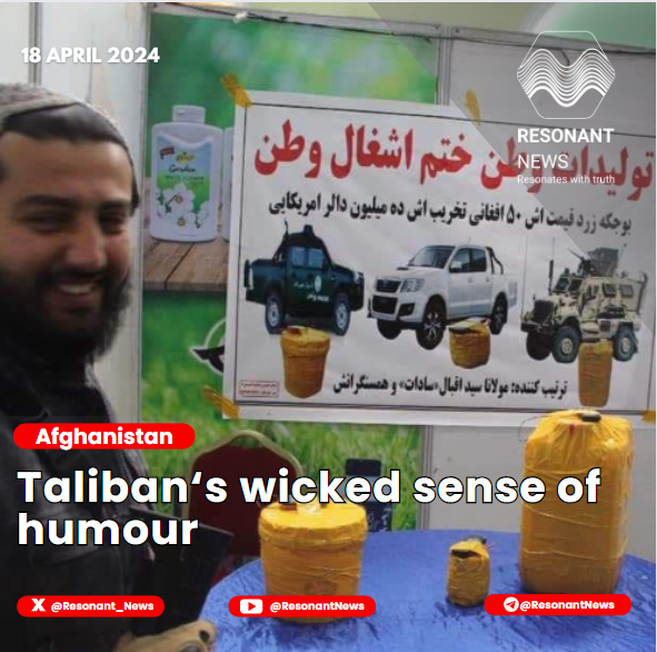 LevinaNeythiri's tweet image. Taliban’s wicked sense of humour

Brand slogan: “A yellow container costs 50 Afghani and causes $10 million in damage.”

At an exhibition of domestically produced products of Afghanistan, in the city of Charikar, Parvan, #lEDs in the famous YELLOW containers , with the help of