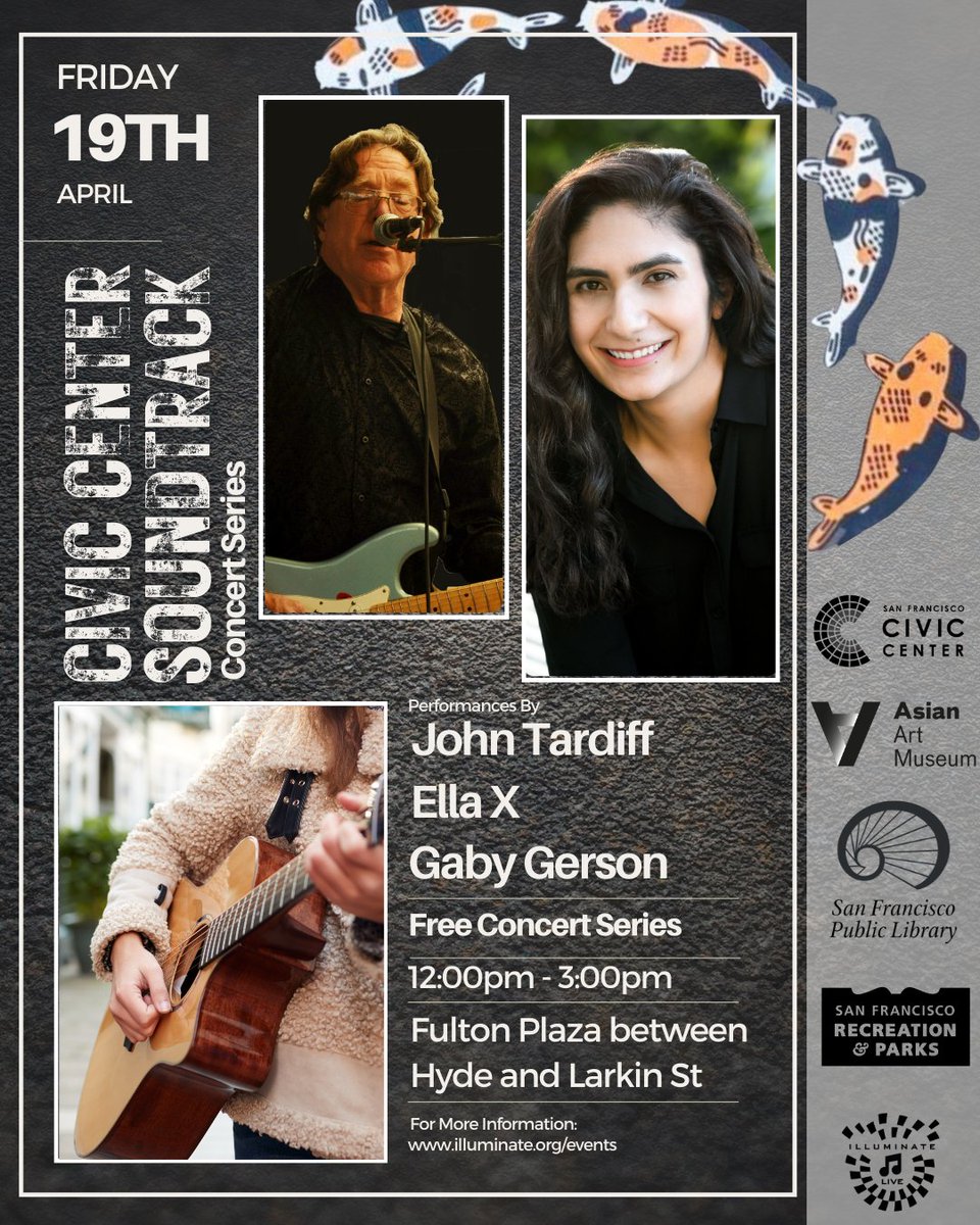 The Civic Center Soundtrack series continues tomorrow with more free live music! Tomorrow's lineup features: John Tardiff Ella X Gaby Come out to Fulton Plaza from 12-3pm tomorrow, Fri 4/19, and enjoy a long lunch after a busy week! @recparksf
