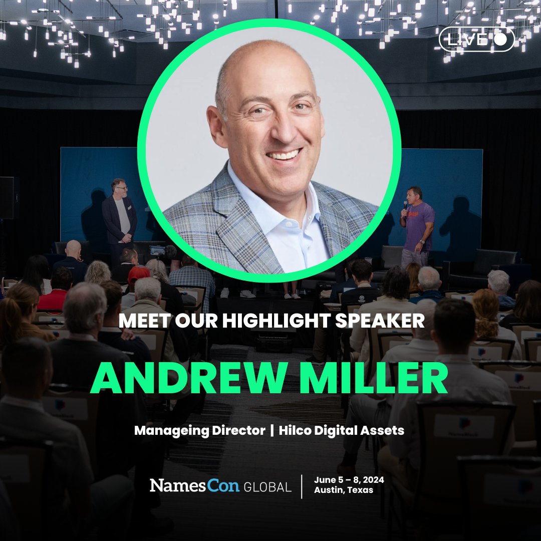 #NamesCon Global 2024 highlight keynote: @amiller325gd (@hilcodigital ) will discuss what it takes to set up and close the high-stakes #domainname deals that have made him famous. Plan to be there: June 5-8 in Austin, TX! Save 55% on your pass before May 3.…