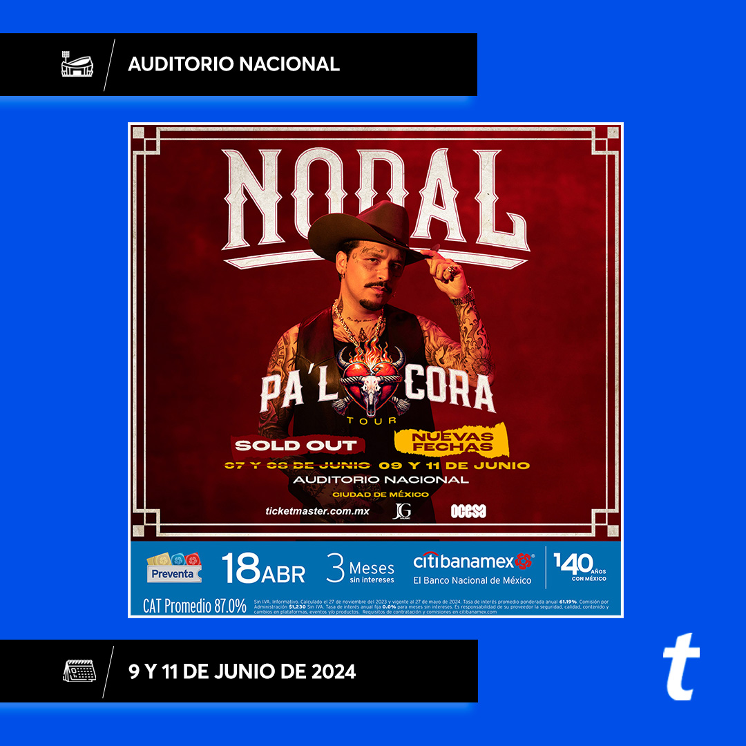 🔥 ¡Ustedes lo pidieron al agotar 2 fechas! 🎶 Ahora comienza la #PreventaCitibanamex para la 3ra y 4ta fecha de #ChristianNodal 🤠 en el @AuditorioMx. Entra por tus boletos 👇 tkmx.link/Nodal_Tm