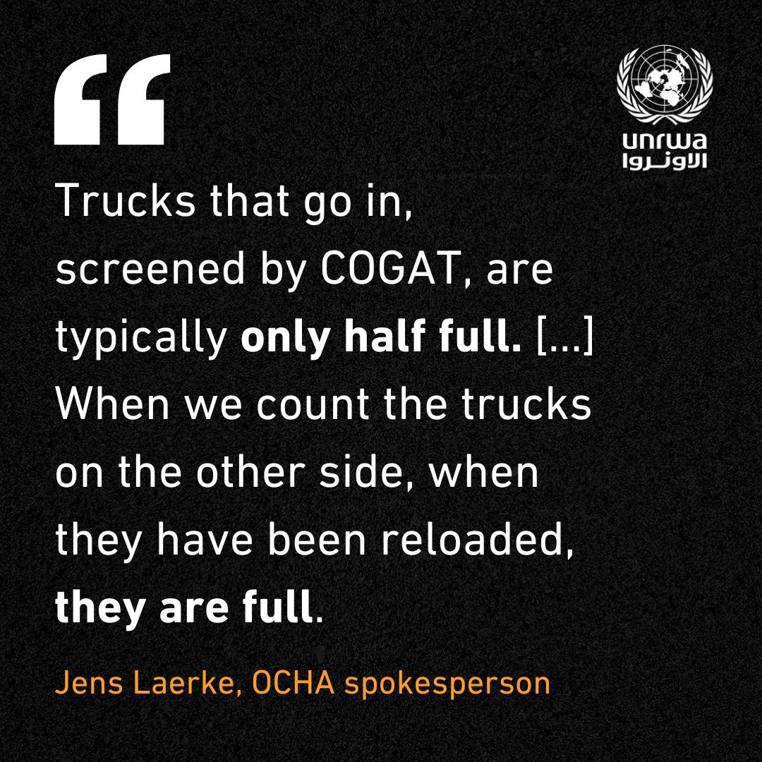 @UN @UN_News_Centre Space: @UNRWA’s main logistics base in Rafah is only partially operational; Warehouse & distribution space is limited throughout #Gaza & most we can no longer reach or have been destroyed. Also, trucks screened by COGAT & Israeli authorities are typically only half full. (5/7)
