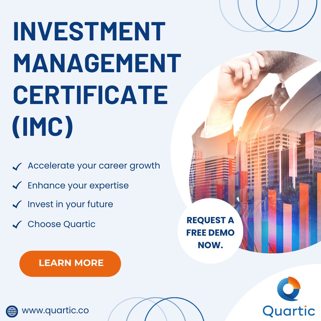 QuarticTraining's tweet photo. Whether you're a finance professional looking to enhance your skills or a recent graduate aspiring to enter the investment industry, the IMC can help you stand out. Invest in your future today! Find out more: visit https://t.co/8STSLXJW5B #IMC #InvestmentManagement #CareerGrowth https://t.co/6af3NEavs9