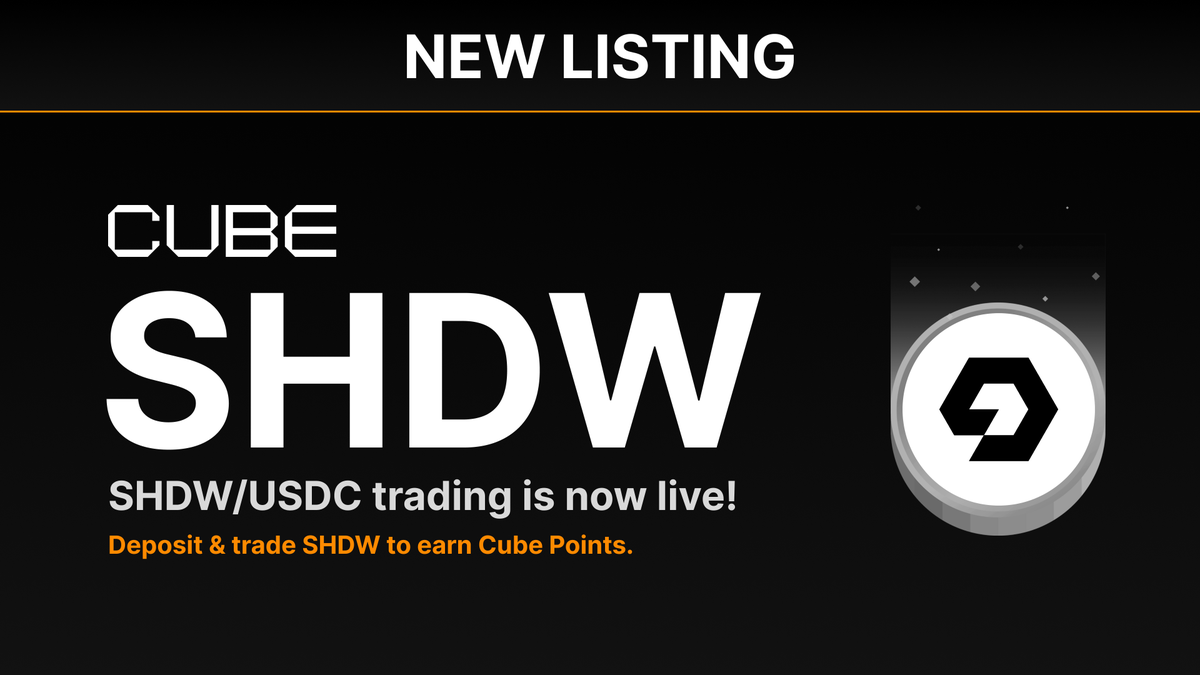 🎉 New Listing! @GenesysGo $SHDW is now live on Cube! 🧊 Pair: SHDW/USDC 🧊 Deposits: Active now! (network: SOL) 🧊 Trading: Active now!