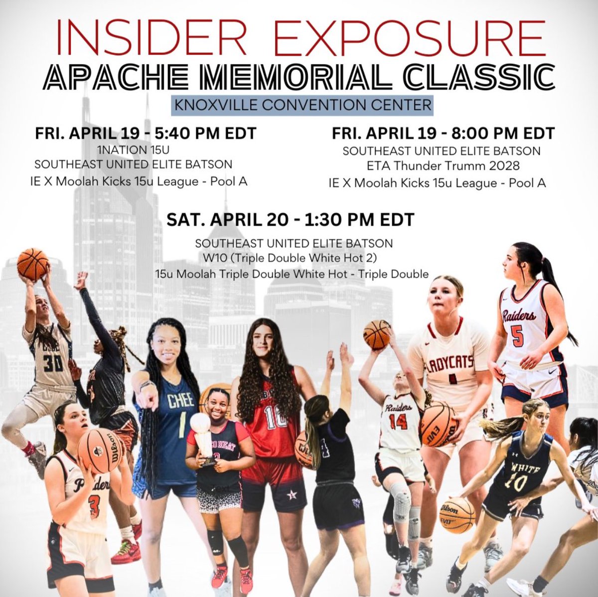 Come check the squad out @InsiderExposure #ApacheMemorial @SEUnited_Elite 15U @DenmarkPeyton @Sosohoops @D14Underwood27 @DezyiahW @KenleeHedge21 @MakenzieGosnell @JosselynBurke10 @oaklee05 VERY talented group. Multiple D1 kids & college players for every level 🔓🔒@coachkent02