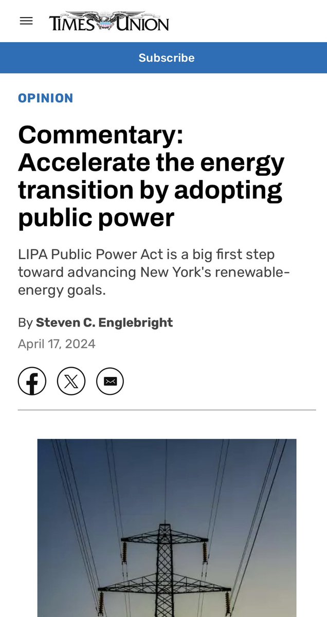 CLCPA Author Steve Englebright in @timesunion 

“Transitioning to clean energy requires shifting the private utility management model. To break the logjam and ramp up renewables fast, we need to adopt public power.”

Pass the LIPA Public Power Act @GovKathyHochul @NYSenate