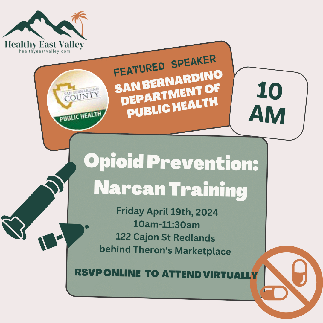 HealthyEV's tweet photo. Join us TOMORROW for FREE Narcan Training with San Bernardino Department of Public Health!

The meeting will be held on Friday, April 19th, 2024 from 10am- 11:30 at 122 Cajon St, Redlands( behind Theron’s Marketplace)

RSVP in Bio https://t.co/QaWE0rHrRU