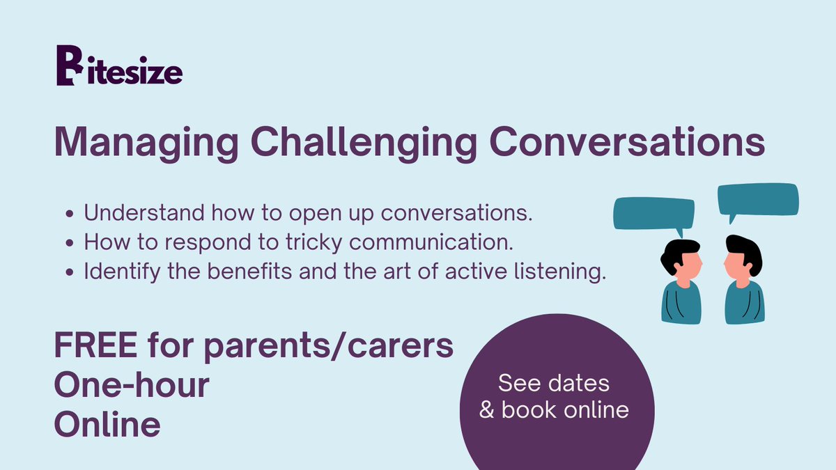 Coming up in our bitesize training programme that tackles a range of important issues such as managing challenging conversations. Parents/carers, and professionals are all welcome. Book your place through the link - liverpoolcamhs.com/events/managin… 📆29/04/2024 🕑 10:00am - 11:00am