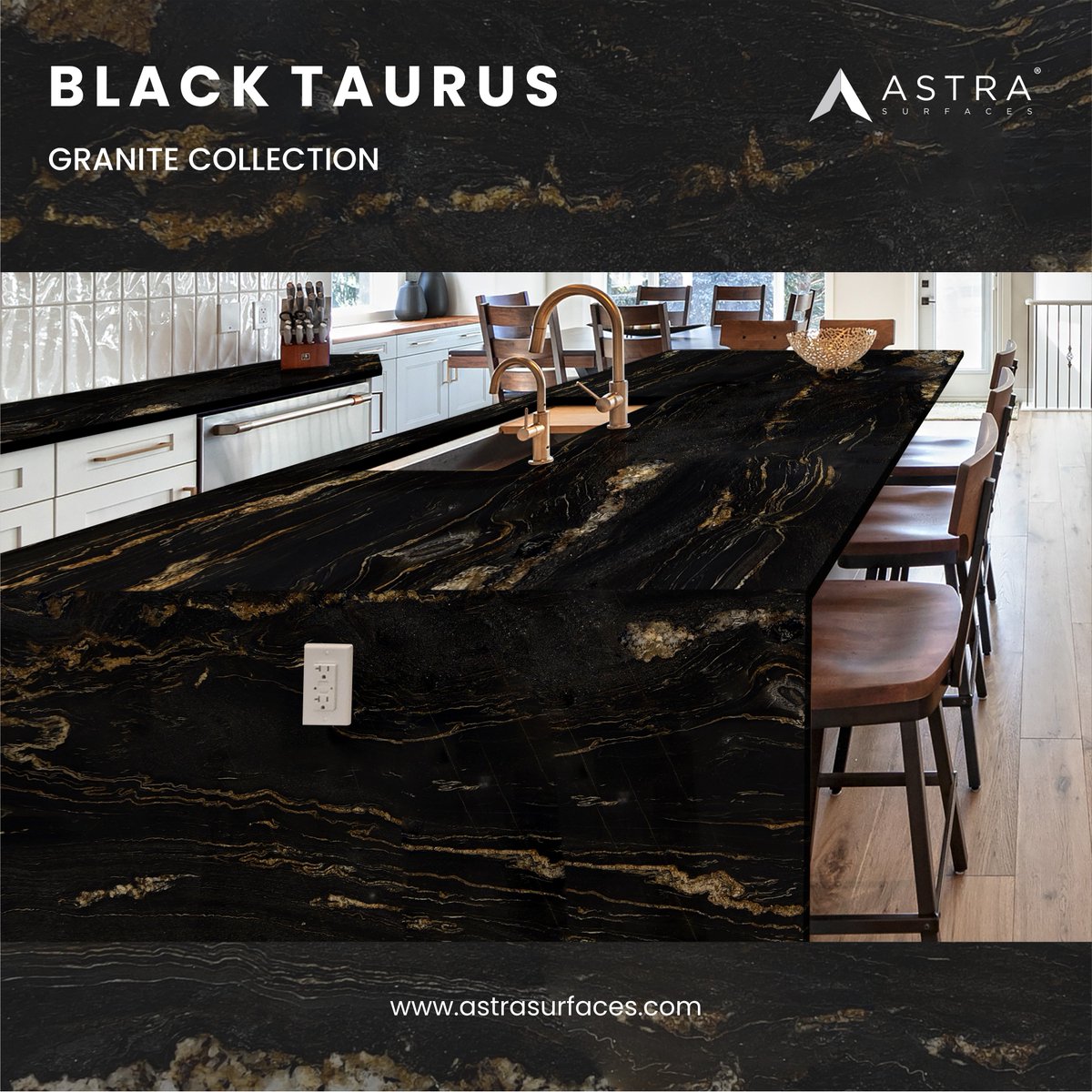 Experience the artistry of Black Taurus #Granite , a durable and stunning choice for your residential and commercial #interiors. Nature's beauty meets everyday resilience in this perfect blend of black and gold.

#naturalstone #granitecountertops #countertops #interiordesign