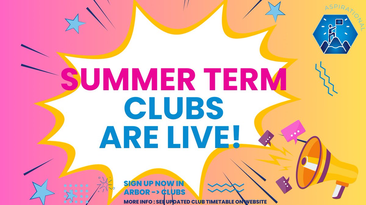 Summer Term clubs are now open in Arbor for booking. You can find the programme here -> twynhamschool.com/4274/extra-cur… Clubs start Monday so be sure to sign up for something. Most are outdoors for summer term so no limitation on numbers!