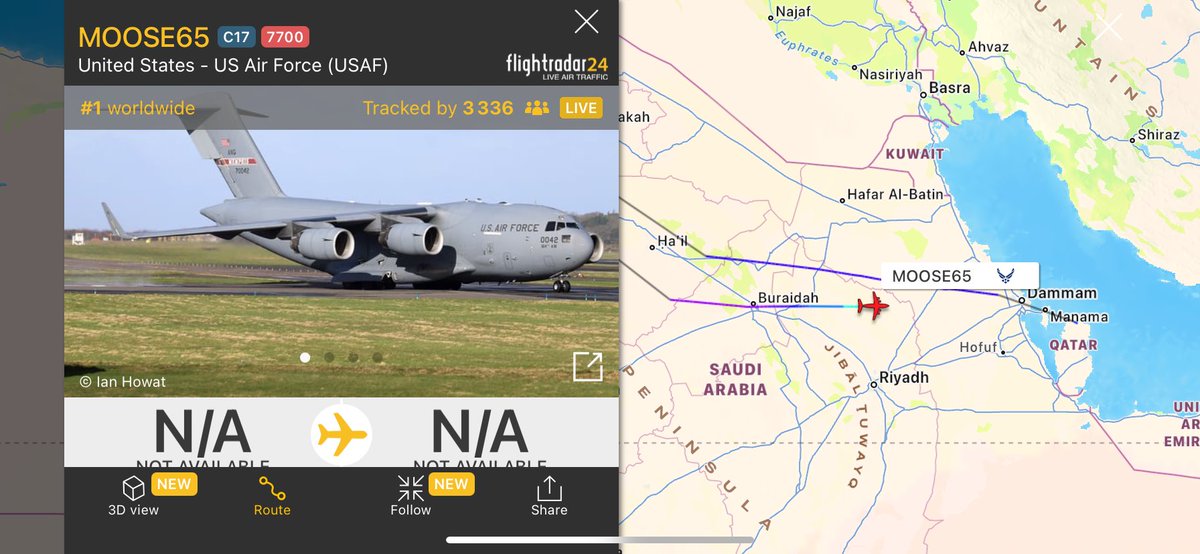 ⚡️Wow ! MOOSE65 that delivered military equipment to Nevatim Air Base israel is squawking 7700 EMERGENCY 🚨 sudden loss of altitude over Saudi Arabia.