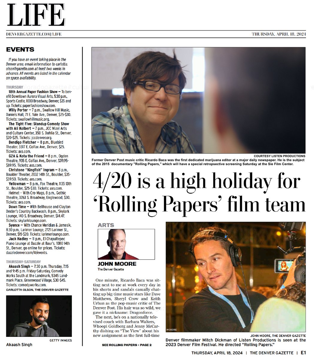 MooreTheatre's tweet photo. 2. “We were flying by the seat of our pants making a film that you had to make when we made it – or it was gone." In the @DenverGazette  --> https://t.co/xTMAv3JXJn 

@DenverFilm @bruvs @grasslandsaf @johningold @gregorymoore @DenverFilm @denverpost @StonedAppetit #RollingPapers https://t.co/dGqYNoZkLe