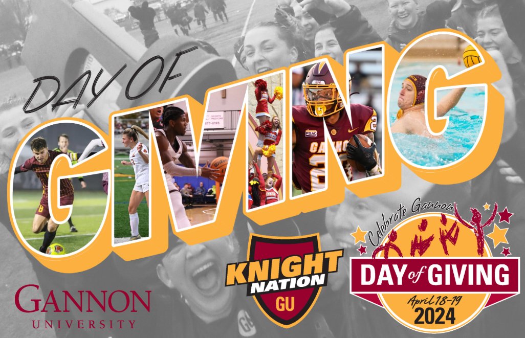 Golden Knights fans can support Gannon Athletics, the PSAC's two-time defending Dixon Trophy all-sports champion, on the Day Of Giving. Check out the possibilities at this link: bit.ly/3UdkJms @GannonU