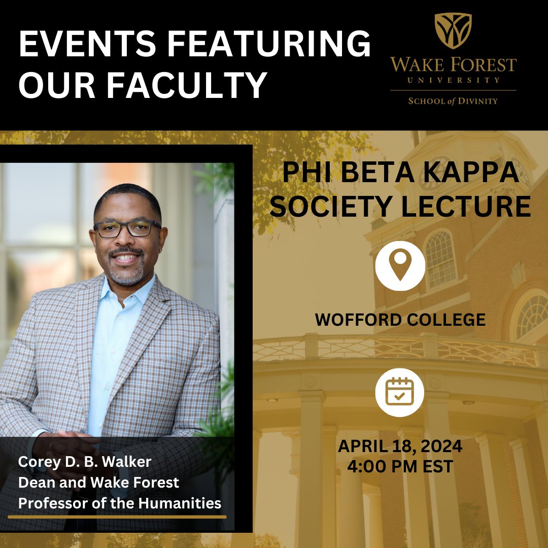 Dean Walker completes his final 2023-2024 Phi Beta Kappa lecture at Wofford College today at 4pm. His lecture 'With God on Our Side: On Religion and American Public Life in a Secular Age,' examines the complex relationships between religion, politics, and American public life.