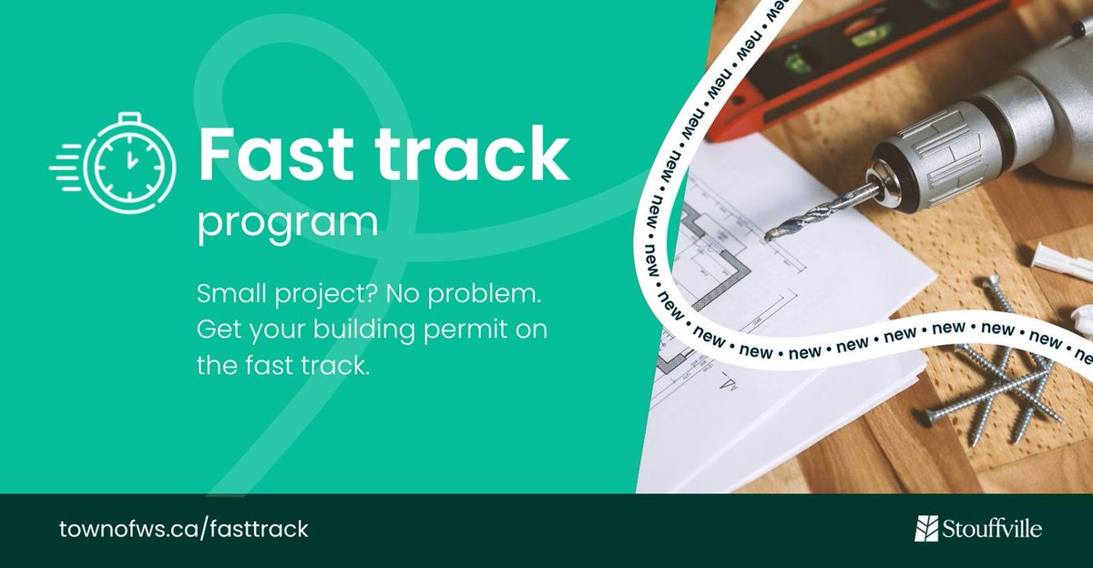 🏡 Renovating your home? Stouffville's Fast Track building permit program can help speed up the process for eligible small residential projects from April 12 to June 28. Get your deck, pool enclosure, or gazebo project off the ground quickly & hassle-free. townofws.ca/fasttrack