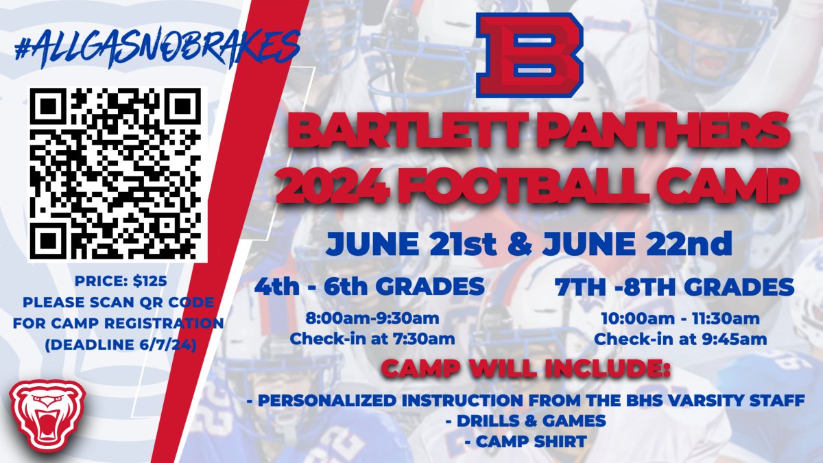 BARTLETT PANTHERS YOUTH FOOTBALL CAMPS‼️‼️‼️