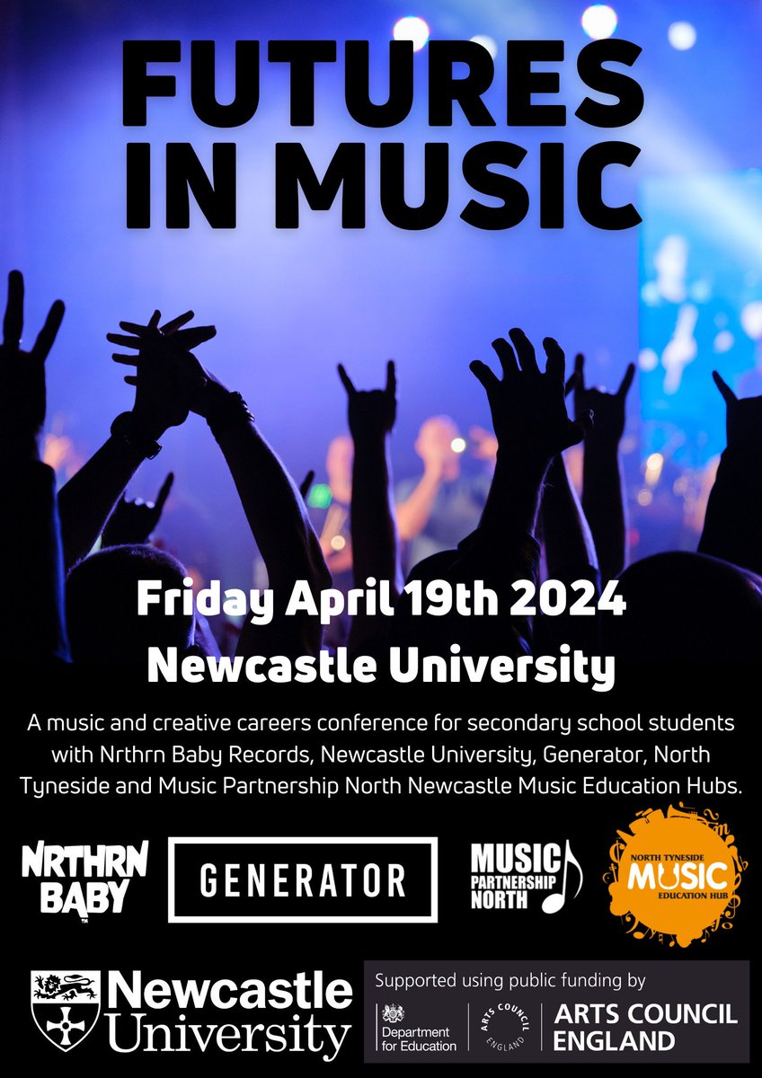 Tomorrow! With our music hub partners @MPNEHub, we’ll be welcoming secondary schools from across the region for our second Futures in Music creative conference at @NclUniMusic with @NrthrnBaby @GeneratorNE and @SunMusicHub 👇👇👇