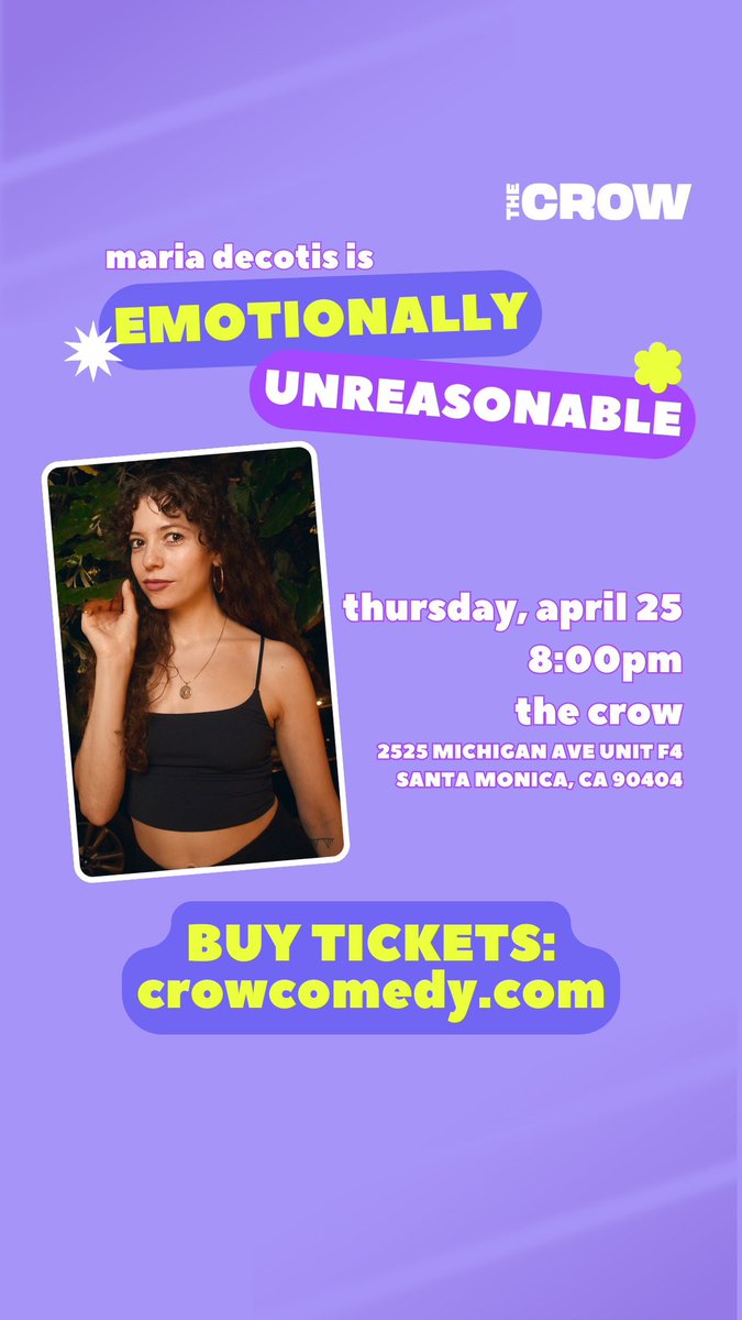 LA! I would LOVE for you to come see my show @TheCrowComedy on April 25 at 8pm! Directed by Ryan Cunningham (Ziwe, Broad City) ! Link in bio!