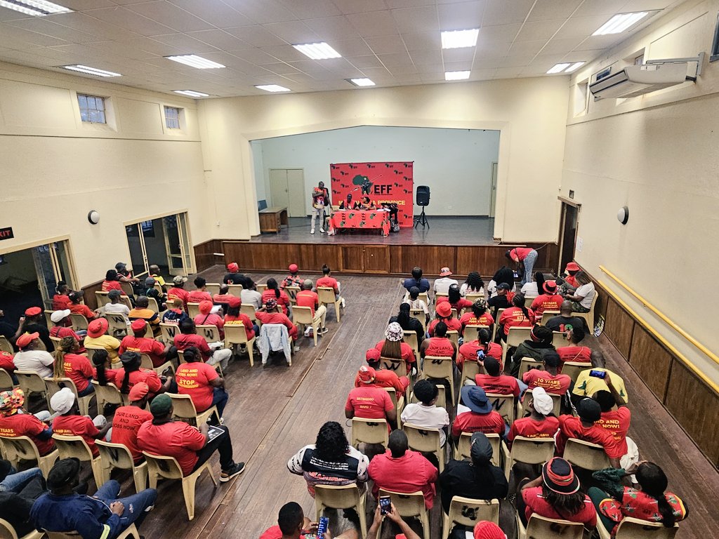 ‼️in Pictures‼️ The PETF Convenor @OmphileMaotwe is presiding over the Mbombela Subregional Meeting at White River Municipality Hall. This is to intensify that the ground is fertile. We remain committed to achieving total victory come 29th May 2024. #VoteEFF29May