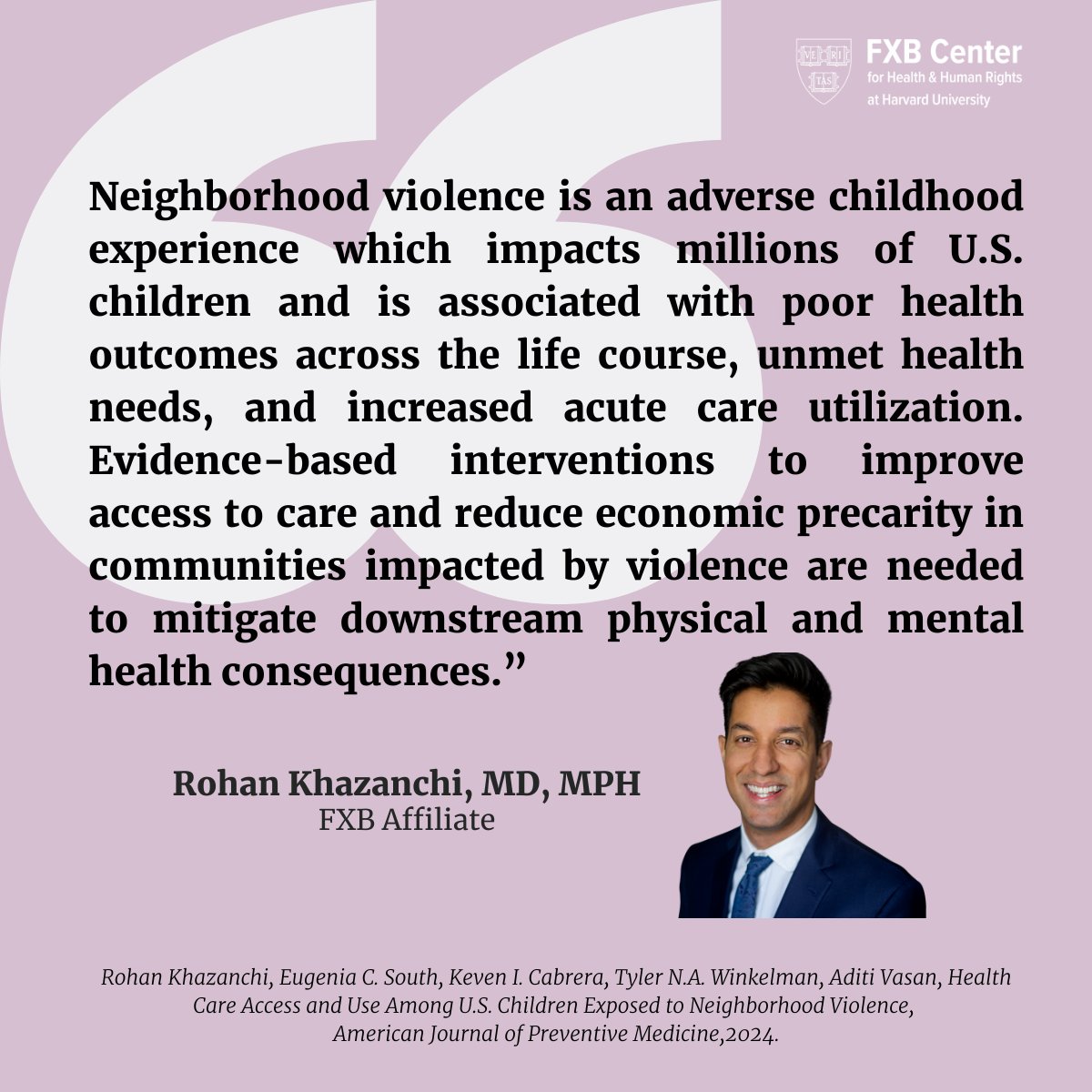 FXB Affiliate @rohankhaz is the lead author of an @AmJPrevMed paper resulting from a collaborative study highlighting the profound impacts of limited access to care among children in communities affected by violence. Read to find out more ➡️ tinyurl.com/4xjm4wpn