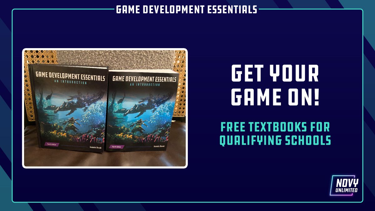 gdeseries's tweet photo. "Get Your Game On" with free copies of Game Development Essentials: An Introduction (4th Edition) for your school! Just pay for shipping and handling. 

Learn more here: 
https://t.co/hXy6vhJjwD

#gde4 #novypublishing #gdeseries #gamedevstudent #gamedevelopment #gamedev https://t.co/TAl0fVFGhZ
