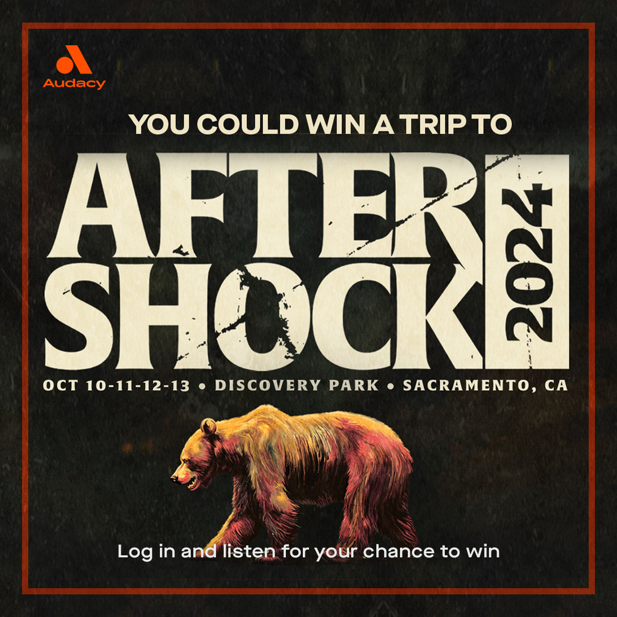 You could win a VIP trip to Aftershock 📲Log in to the FREE Audacy app or Audacy.com. 🎧Listen to 96.5 WCMF for 1 hour every day for your daily entry.