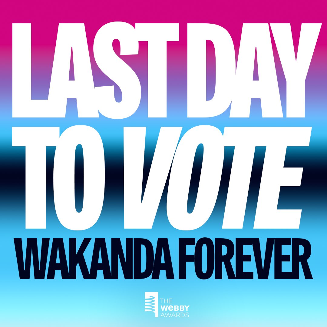 24 HOURS LEFT ⏳ From the bottom of our hearts, thank you to everyone who has listened, shared, reposted, and, most importantly, voted for #WakandaForever ⭐️ We see you and we appreciate you.  Final push everyone! tinyurl.com/VoteWakandaFor… #WebbyAwards #BlackPanther