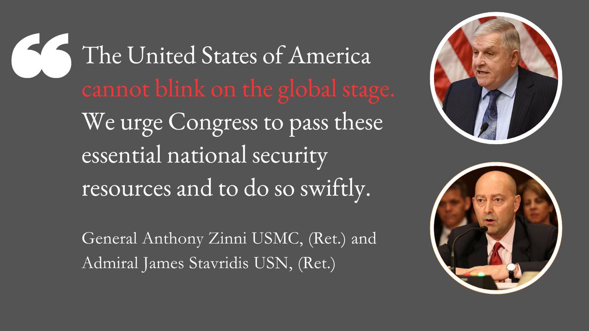 General Zinni and Admiral @StavridisJ speak out as Co-Chairs of USGLC’s National Security Advisory Council of 260+ retired three- and four-star generals and admirals on the urgency to pass national security funding bills. See full statement here: usglc.org/newsroom/usglc…