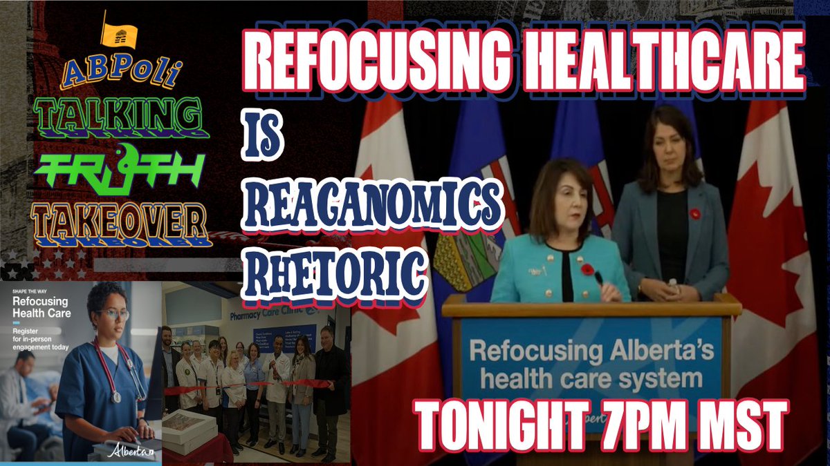 ab_poli's tweet photo. The next #abpoli @ADCTalkingTruth #TalkingTruth Takeover #Livestream is tonight at 7pm.
Refocusing #abhealth is #reaganomics rhetoric
We'll be #livestreaming here, and you can also like & subscribe to our #YouTube channel & join the conversation #Live .
https://t.co/4HfmbSAWeI https://t.co/yFFMF0PJXs