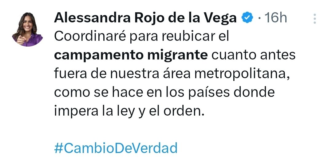 Politica_Basica's tweet photo. La candidata realmente dijo:

No soporto ver las condiciones de pobreza y hacinamiento en la que los migrantes viven. 

Así que los voy a expulsar fuera de la ciudad donde no lastimen mis ojos. https://t.co/T4duE7o8Gx