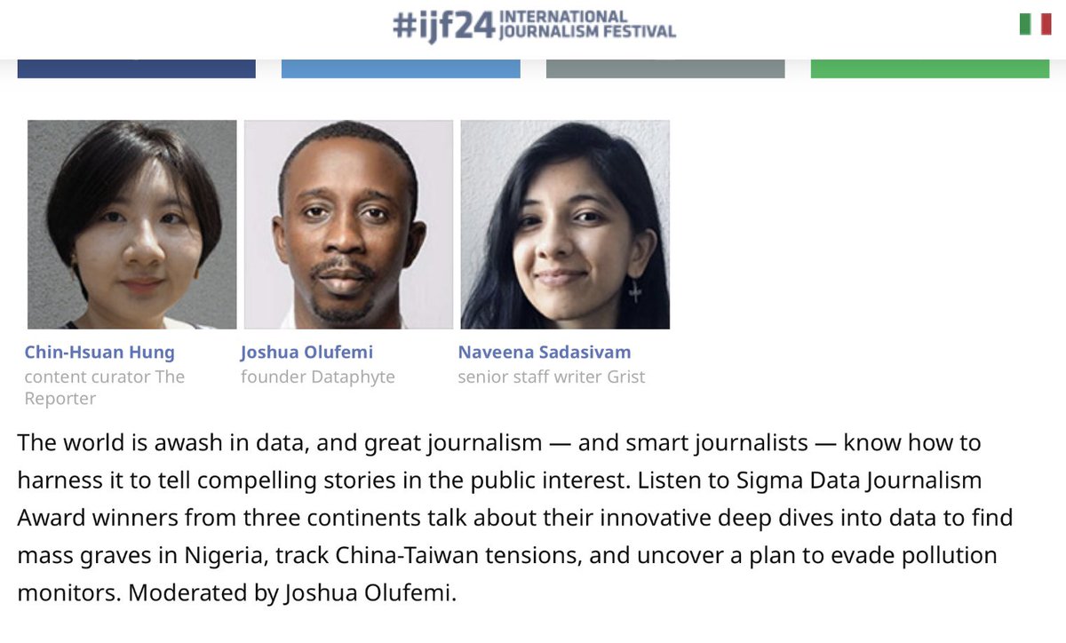 Join me tomorrow as I moderate the session on Sigma Awards Winners: Deep Data Dives at the ongoing International Journalism Festival. The session will highlight how newsrooms across three continents use new technologies and research techniques to unearth truths powers would…
