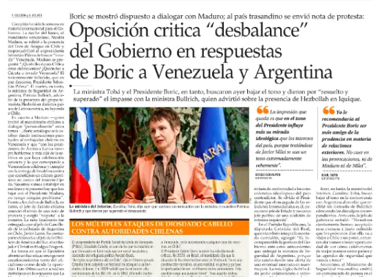 Curioso enfoque opositor y de prensa sobre supuesta 'sobrerreacción' del Gobierno ante las acusaciones de ministra argentina. La propia Patricia Bullrich se disculpó vía comunicado oficial y llamado telefónico a su par chilena ¿también sobrereaccionó con sus disculpas?