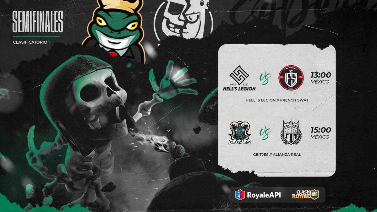 Soberbios League 🐸 (@soberbiosl_2024) on Twitter photo #Q1 | SemiFinales 🟢🟠
Un largo camino para llegar a éstas instancias y conseguir el ticket para la próxima edición relámpago de <a href="/CR_Supremacy/">Supremacy League</a> 🏆
🧩 SemiFinales
⏰️ 13:00🇲🇽 21:00🇪🇸 Iniciamos
🆚️ <a href="/HS_Legion/">Hell’s Legion</a> • <a href="/French_Swat/">French Swat</a>
🆚️ <a href="/Geitjes1/">Geitjes</a> • <a href="/AlianzaRealCR/">ALIANZA REAL 🔱</a>
#TodosSomosSapos 🐸 #Q1 | SemiFinales 🟢🟠
Un largo camino para llegar a éstas instancias y conseguir el ticket para la próxima edición relámpago de <a href="/CR_Supremacy/">Supremacy League</a> 🏆
🧩 SemiFinales
⏰️ 13:00🇲🇽 21:00🇪🇸 Iniciamos
🆚️ <a href="/HS_Legion/">Hell’s Legion</a> • <a href="/French_Swat/">French Swat</a>
🆚️ <a href="/Geitjes1/">Geitjes</a> • <a href="/AlianzaRealCR/">ALIANZA REAL 🔱</a>
#TodosSomosSapos 🐸