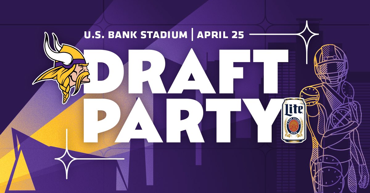 SalSpice's tweet photo. ✨Vikings Draft Party GIVEAWAY✨

Party on the field with me in the @MillerLite Lounge!
Food &amp; drinks included🍻

To enter, follow me &amp; quote tweet with what you want the @Vikings to do in the first round!
Winner selected Monday. SKOL 💜 https://t.co/Q9l4mC7jpp
