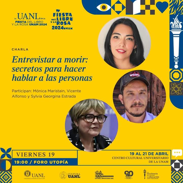 Mañana tendré el privilegio de conversar con @sylviageorgina y con @mmaristain1 como parte de las actividades de @casalibroUANL en la Fiesta del Libro y de la Rosa de la UNAM. ¡Allá nos vemos!